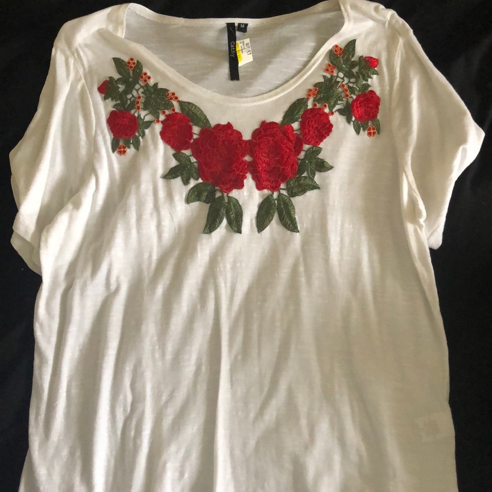 White shirt w/ roses